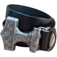 Ware aus aller Welt Ledergürtel Wechselgürtel Gürtel in schwarz mit Thorshammer Mjölnir Gürtelschnalle