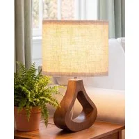 EDISHINE Nachttischlampe Höch 34cm Holz, Holzdeko, LED wechselbar, warmweiß, Lampe mit Ein-/Ausschalter, E27 Fassung mit 2700K LED-Glühbirne