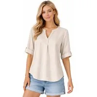 Eight2Nine Hemdbluse Eight2nine Damen Leinen Bluse atmungsaktiv Kurzarmbluse Sommer Urlaub