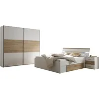 Schlafkontor Schlafzimmer-Set Kiara Kleiderschrank, Bett, Nachtkommoden, Bettschubkästen, (Set), Beleuchtung im Kopfteil, Bett inklusive Bettschubkästen