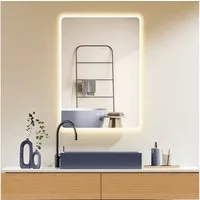 HOKO Badspiegel Antibeschlag LED 50x70 / 60x80 / 70x100 cm mit Metallrahmen (HOCH+QUER Montage. Touch Schalter+Licht Wechsel 2700-6500K, Warmweiß-Kaltweiß-Neutral. Licht mit Touch Schalter und mit Wandschalter einschaltbar, Memory-Funktion. IP44, 5mm