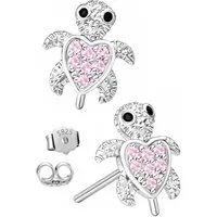 Limana Paar Ohrstecker Kinder Mädchen Ohrringe Schildkröte 925 Silber rosa Zirkonia (inkl. Dose Silberschmuck Echtschmuck Schmuck Geschenk für Geburtstag), Ostern Einschulung Schulanfang Nikolaus Kommunion Weihnachten