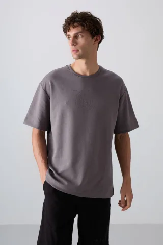 Übergroßes Baumwoll-Mix Rundhalsausschnitt T-Shirt