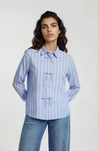 Milano Italy - shirt blouse w bows at placket 1/1 sleeve cornflower print - Gr. - 38