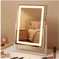 Nettlife Schminkspiegel Beleuchtung 30x40cm Hollywood Spiegel LED Touch-Dimmer 3 Lichtmodi, dimmbar Kosmetikspiegel mit Licht für Tisch Vanity Mirror klein