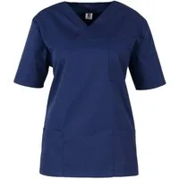 BEB Schlupfbluse beb MEDIZIN/PFLEGE Damen KASACK Kurzarm V-Neck Baumwollmix Marine