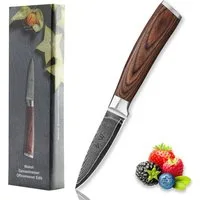 Wakoli Gemüsemesser EDIB Damast Officemesser I Küchenmesser Kochmesser I 8cm Klinge, Aus 67 Lagen Damaststahl, VG10 Kern, Pakkaholzgriff, inkl. Geschenkbox