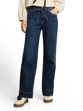 Denim Tom Tailor - TTEMILY WIDE Jeans mit Bindegürtel Used Dark Stone Blue Denim - Gr. - 32