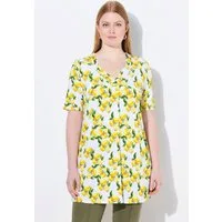 Ulla Popken Longshirt Slinky-Shirt Zitronen A-Linie V-Ausschnitt Halbarm