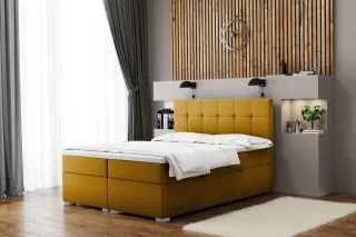 Boxspringbett Schlafzimmerbett ABELT 160x220cm in Stoff Matt Velvet Gelb