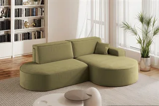 Ecksofa Schlafsofa Sofa VENEDIG Stoff Salvador Olivgrün Ottomane Rechts