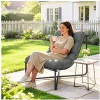 Outsunny Gartenstuhl mit hautfreundlich Kissen, Breiter Sitz, Stahlrahmen (Lounge Sessel Outdoor, 1 St), für Garten Balkon Dunkelgrau