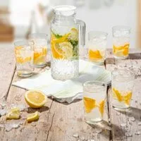 Haushalt International Wasserkaraffe Wasserkaraffe-Set aus Glas, 1200ml inkl. 6 Trinkgläser, (1-tlg)