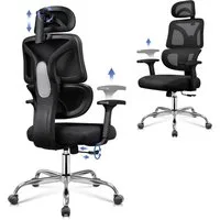 DEVAISE Bürostuhl Ergonomisch mit Verstellbare Lendenstütze, Hoher Rückenlehne, (Verstellbarer 3D-Kopfstütze, 5D-Armlehnen, Wippfunktion), Schreibtischstuhl für Büro und Homeoffice, Bis 180kg