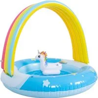 SunClub Planschbecken Kinderpool 95x80 cm, (Einzelpack, 1-tlg., aufblasbares Kinderbecken), Einhorn Pool mit Regenbogendach, Spielzeug und aufblasbarem Boden