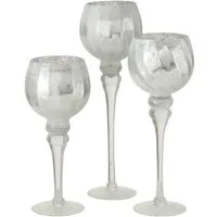 BOLTZE GRUPPE GmbH Windlicht Windlicht Manou Glas lackiert silber geeist 3er Set H 30-35-40cm
