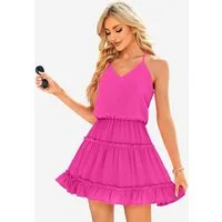 Imily Bela Minikleid Damen Sommer Minikleid Strand Urlaub Rüschen V-Ausschnitt High Waist (Packung, 1-tlg., 1per-Pack) Spaghettiträger und Racerback