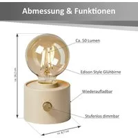 Northpoint LED Nachttischlampe Vintage Akku LED Tischlampe mit USB-C dimmbar