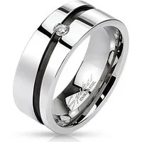 BUNGSA Fingerring 60 (19.1) Edelstahl Kristall Ring diagonal schwarzem silber Damen (Ring, 1-tlg), Damen Herren