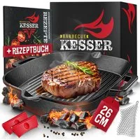 KESSER Grillpfanne, Gusseisenpfanne voreingebrannt Bratpfanne Gusseisen Steak Pfanne
