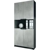 Vladon Aktenschrank Logan V2 (Aktenschrank, mit Soft-Close Funktion) Schwarz matt/Beton Oxid Optik (82 x 185 x 37 cm)