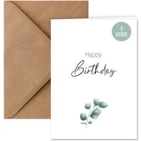 Things of Happiness Grußkarte Geburtstagskarten Set Eucalyptus, Karte Happy Birthday, Postkarte Geburtstag (3 Stück)