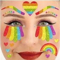 Party Factory Strass-Tattoo Glitter Face Tattoo - Regenbogen, mit Glitzerelementen und Strass-Steinchen je nach Wahl