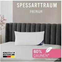 SPESSARTTRAUM 3-Kammer-Kopfkissen Premium, Füllung: 60% Gänsedaunen / 40% Gänsefedern, Klasse 1, Downpass zertifiziert (Außenkammern), Bezug: 100% Baumwolle, Made in Green, Hausstauballergiker geeignet, gute Stützkraft, Seitenschläfer & Rückenschläfe
