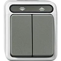 Rollladenschalter einpolig mit Wippe, Aufputz, Schutzart IP44, 10 Ampere, 250 Volt grau, Retail