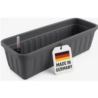 ALPFA Balkonkasten 100 cm anthrazit mit Wasserspeicher Made in Germany Blumenkasten (Spar-Set, 1 St., Balkonkasten mit Bewässerungssystem und Abstandshalter), wetterfest pflegeleicht langlebig frostsicher