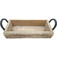Spetebo Dekoschale Holz Schale Ziegel mit Griffen - 35 x 14 cm (Packung, aus Kiefernholz), Vintage Holz Deko mit 2 Griffen