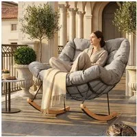 FLEXISPOT Schaukelsessel Komfortabler Loungesessel, Gartenliege mit Kopfkissen (mit sanfter Schaukelfunktion, Kopfkissen & stabilem Metallrahmen, inkl. Kuscheldecke 130×170 cm), ideal für Balkon, Terrasse, Garten & Wohnzimmer