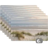 MuchoWow Platzset Sandstrand - Bewölkt - Dünen, (6-St), Platzsets, Tischset, Abwaschbar, Tischsets, Platzdeckchen