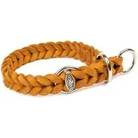 CopcoPet Hunde-Halsband Fettlederhalsband mit Zugstopp Ring, Verchromt, Leder, Geflochten, Handarbeit