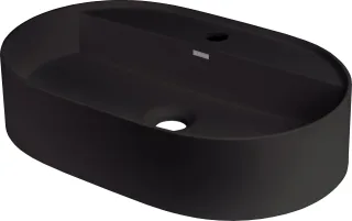 Neuesbad Serie 600 Mineralguss Aufsatzwaschtisch mit Armaturenbank, schwarz matt, 550x350MM NB1CQS_NU6B1