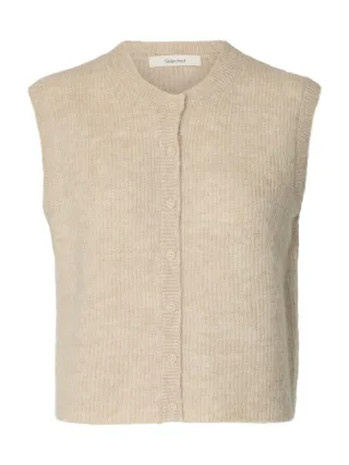 SELECTED WOMEN - SLWLULU SL BUTTON O-NECK VEST NOOS Birch - Gr. - M