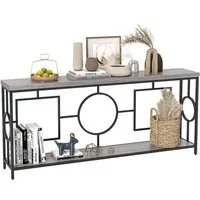 COSTWAY Konsolentisch, schmal, 180cm, Flurtisch mit 2 Ebenen, Metallgestell