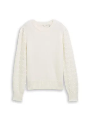 Denim Tom Tailor - Strickpullover mit Ajour-Detail off white - Gr. - L