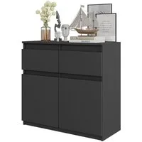 Furnica Kommode NOAH 2 Schubladen und 2 Türen - Anthrazit Grau H75cm B80cm T35cm