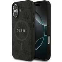 Guess Handyhülle Case iPhone 17 MagSafe Kunstleder grau Logo goldfarben 6,3 Zoll, Kantenschutz