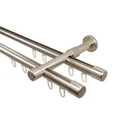 iso-design Gardinenstange Innenlauf 2-läufig Wandmontage 20 mm Farbe Edelstahl Endstück Kappe, Ø 20 mm, 2-läufig, Fixmaß, mit Bohren, Metall, Innenlaufprofil mit Metallsäge kürzbar