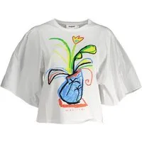 Desigual T-Shirt Damen Weißes Kurzarm T-Shirt mit Print, Stickerei