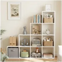 oyajia Bücherregal mit 10 Fächern, Regal offen, Stufenregal, Bücherregal, offenes Aufbewahrungsregal, 128 x 29 x 128 cm