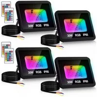 Clanmacy LED Flutlichtstrahler 1-4X RGB LED Fluter 10-50W Mehrfarbig Außen Strahler mit Fernbedienung, Außenstrahler