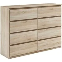 Masseno Kommode NUDO 120 cm Sideboard mit 8 Schubladen Eiche Sonoma