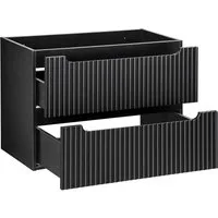 Lomadox Waschbeckenschrank NEWPORT-56-BLACK 80cm Badschrank 2 Auszüge schwarz gerillte Front grifflos