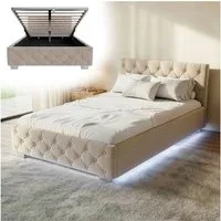 Juskys Polsterbett Nizza, Stauraum, LED Licht, Chesterfield Steppung, Samtbezug