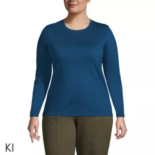 Supima-Shirt, Langarm in Plus-Größe, Damen, size: plus, Blau, Baumwolle, by Lands' End
