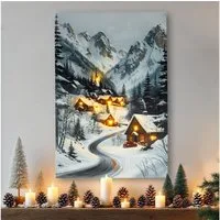 Spetebo Wandbild Weihnachts Wandbild mit LED Beleuchtung - 58 x 38 cm, Weihnachtsbild (Anzahl, 1 St), mit Öse zum Aufhängen
