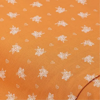 Baumwoll-Trachtenstoff "Röschen", orange/weiß